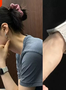 优嗖嗖适用iwatch手表表带张婧仪同款苹果装甲磁吸AppleWatch硅胶强力11高级夏日黑色手腕蓝色粉色舒适