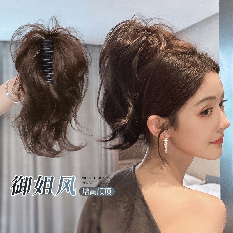 人鱼卷高颅顶增发马尾假发抓夹式辣妹御姐蓬松短马尾喷泉假发辫子