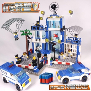 城市系列特警军事警察局大楼男孩子拼装益智积木玩具汽车兼容乐高