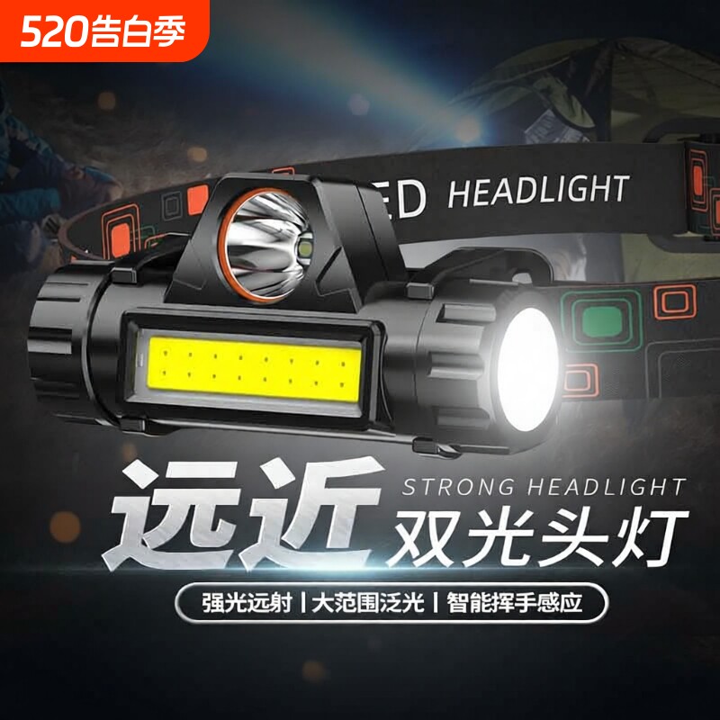 led头灯头戴式强光充电户外夜钓鱼超亮轻小号超长续航照明手电筒