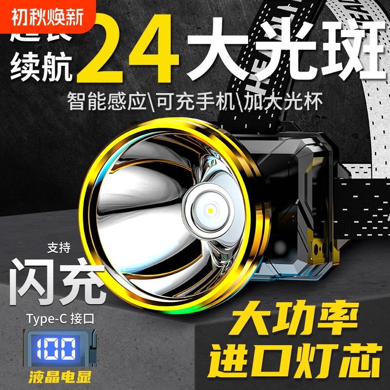 头灯2025新款强光超亮充电矿灯头戴式照明灯户外登山感应钓鱼专用