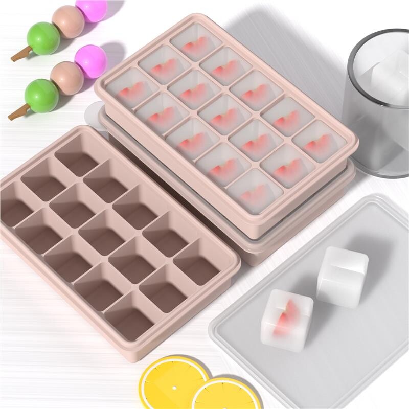 15格食品级硅胶冰块模具 威士忌方形冰块盒带盖制冰格鸡尾酒摇冰