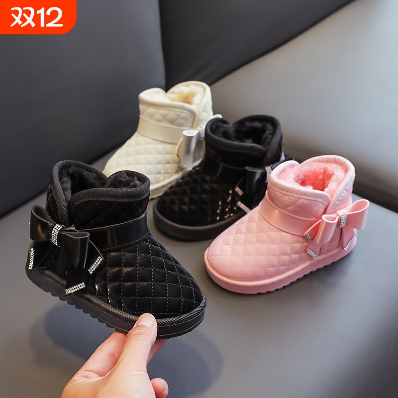 女童雪地靴2024冬季新款男童鞋子加绒短靴棉鞋儿童靴子宝宝秋冬款