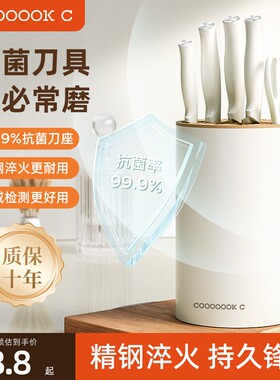炊达人抗菌刀具套装厨房菜刀家用切肉水果刀组合套装带刀架5件套
