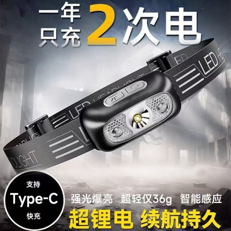 公牛头灯强光充电超亮感应头戴式照明超长续航户外钓鱼小手电筒图片