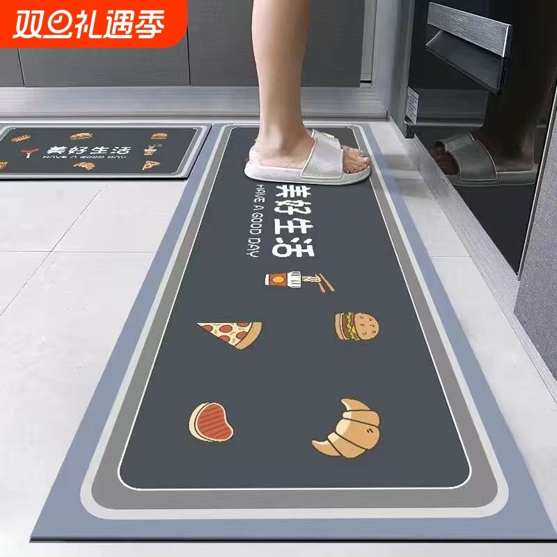 新款加厚厨房地垫地毯专用硅藻泥可擦免洗脚垫全铺满可裁剪大尺寸