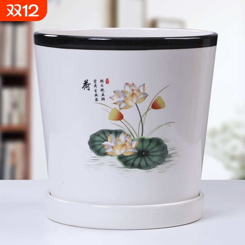 陶瓷花盆特大号清仓绿萝高款家用室内客厅带托盘蝴蝶兰吊兰盆桌面