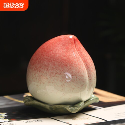 桃子茶叶罐陶瓷小号家用茶创意密封储罐摆件手迷你茶罐寿桃