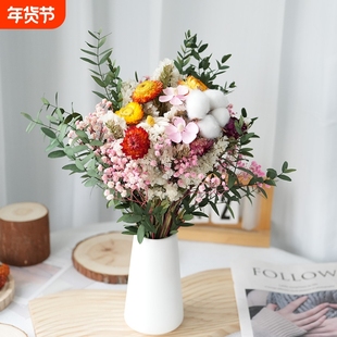 尤加利叶勿忘我干花永生花满天星花束装饰真花摆件客厅鲜花棉花