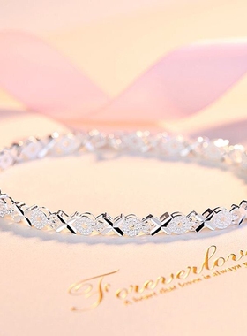 【幂琳】纯银9999手链女莫桑钻银手链刻字可调节闺蜜同款女神
