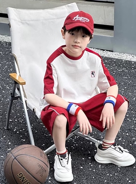 男童夏装套装纯棉2026新款儿童篮球骑行运动服大童速干童装红色