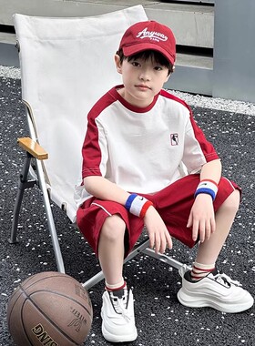 男童夏装套装纯棉2026新款儿童篮球骑行运动服大童速干童装红色
