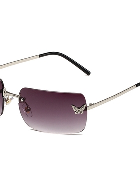 2023新款无框金属太阳镜欧美时尚复古y2k眼镜个性蝴蝶镶钻墨镜女