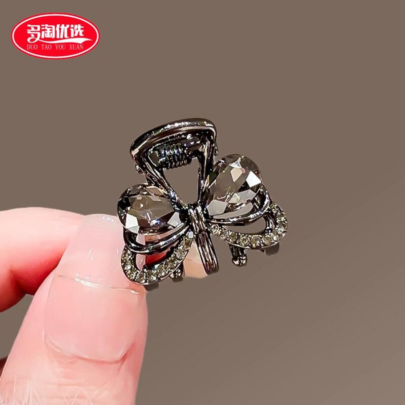 前额水晶蝴蝶结抓夹小号碎发刘海夹子侧边高级感夹子头饰对夹发卡