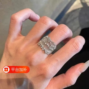 【舞动芭蕾】镂空网格宽版微镶钻蕾丝闪钻戒指重工轻奢个性指环女