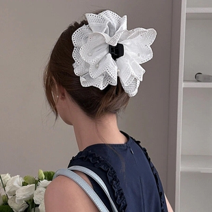 气质绢花头饰花朵抓夹女盘发发夹高级感鲨鱼夹夹子头发后脑勺发饰
