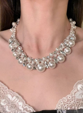 重工复古choker项链女锁骨链轻奢小众设计高级感颈链蝴蝶结白色