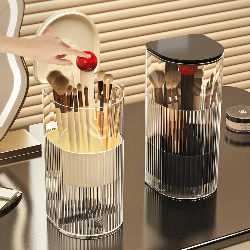 化妆刷收纳筒防尘按压化妆台眼影腮红粉刷眉笔自动升降升降刷子桶
