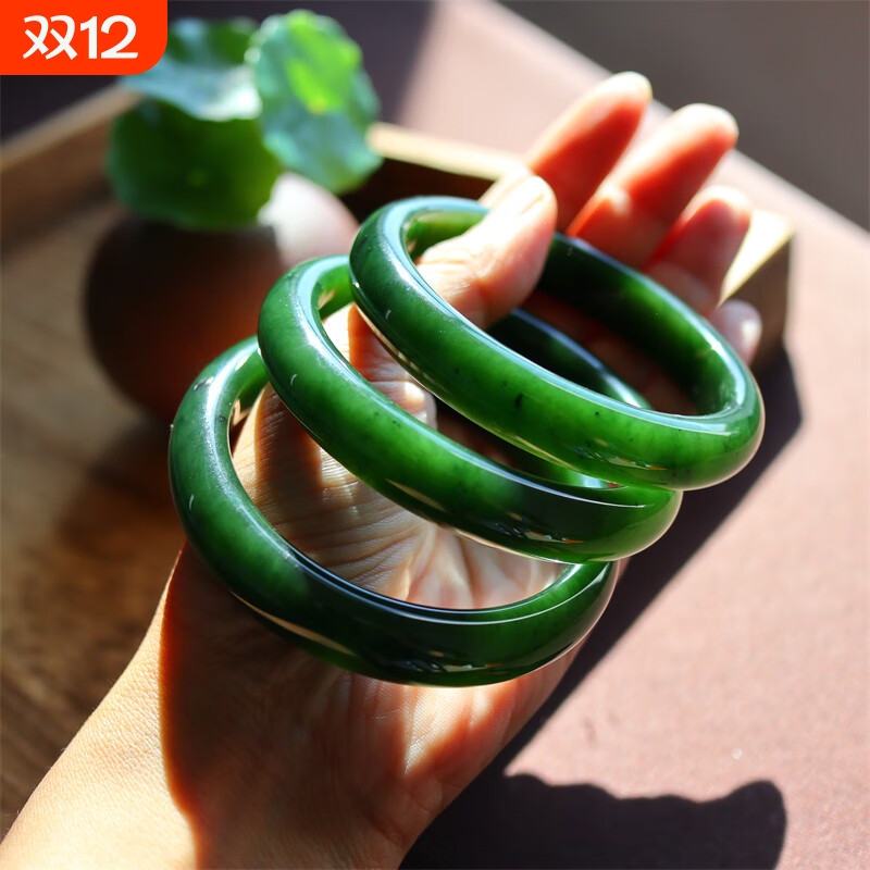 正品和田碧玉手镯女款乌兰海猕猴桃真玉石镯子送妈妈女友高档礼物