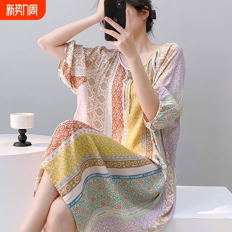 睡裙女夏薄款气质高级感绵绸睡衣国风新中式可外穿绵绸长裙连衣裙