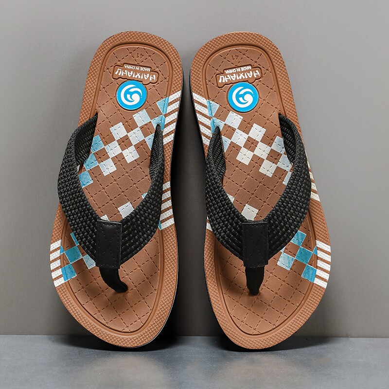 进口原单红色凉拖鞋男士时尚潮流高端布带透气防臭防滑耐磨人字拖