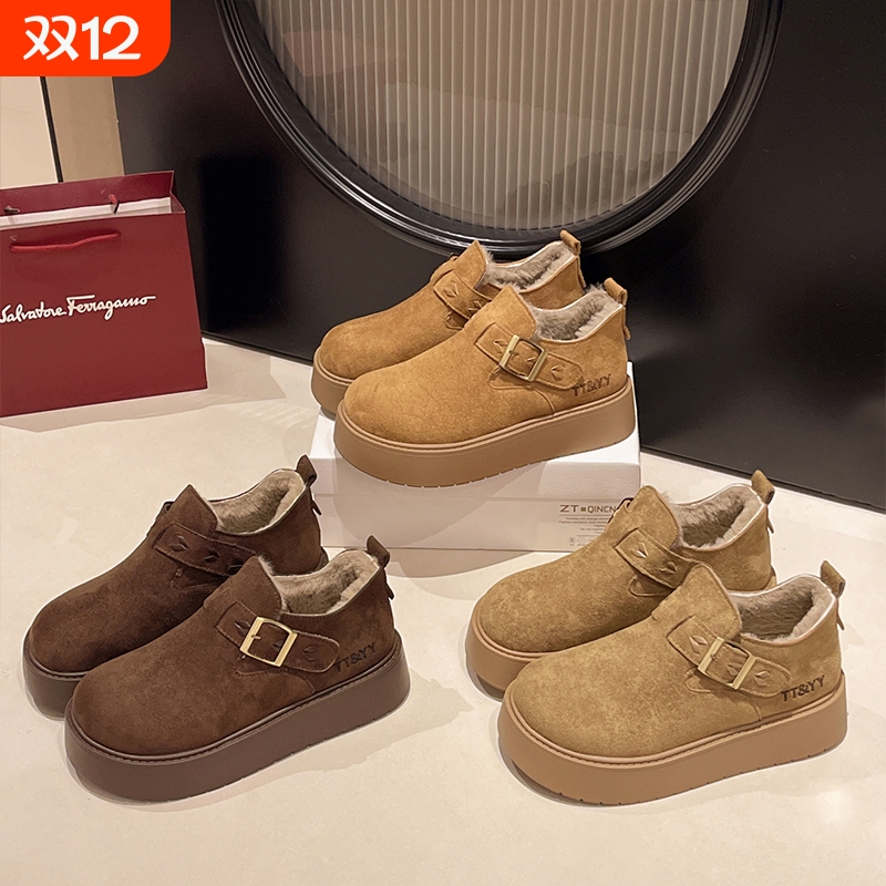 厚底勃肯鞋女2025新款冬季加绒百搭加厚保暖棉鞋休闲大头雪地靴女