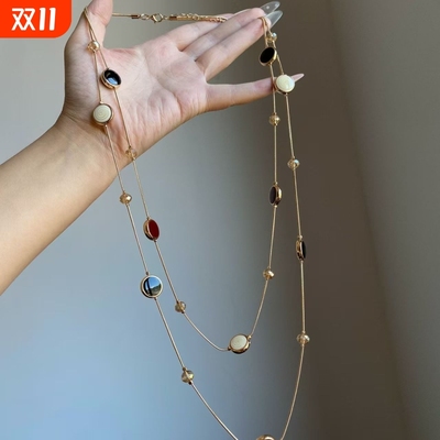 【琥珀流光】中古vintage双层虎眼色串珠项链长款毛衣链颈链配饰