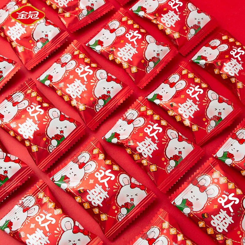 金冠欢喜棉花糖500g袋装夹心糖结婚喜糖婚糖果伴手礼回礼年货零食