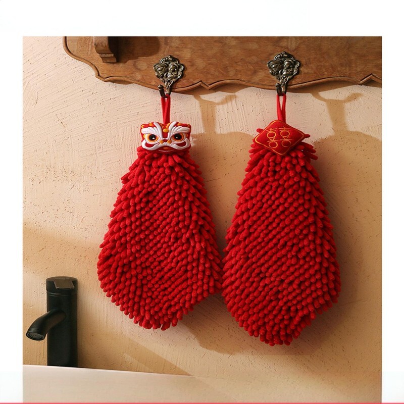 擦手巾挂式可爱吸水擦手球红色喜庆卡通厨房卫生间搓手帕
