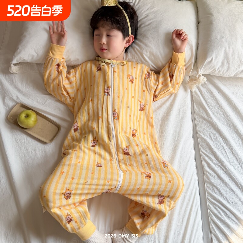 宝宝连体睡衣夏季薄款纯棉纱布春秋款儿童分腿防踢男童女童睡袋