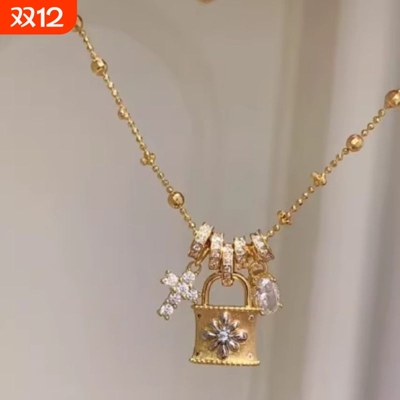 复古重工跑环十字架吊坠项链女法式轻奢小众时尚气质高级感颈链