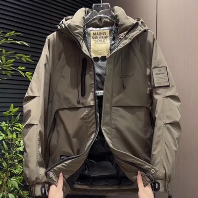 户外连帽羽绒外套男款2025冬季新款加厚防寒防风鸭绒冲锋衣男潮牌