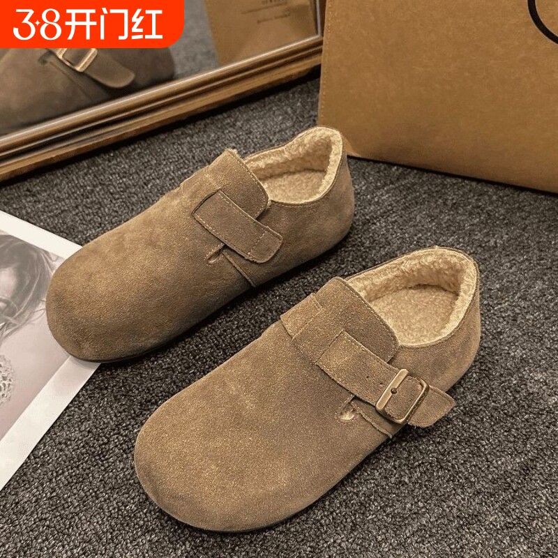 全包加绒加厚勃肯鞋女2025秋冬孕妇棉鞋勃肯女鞋保暖一脚蹬毛毛鞋