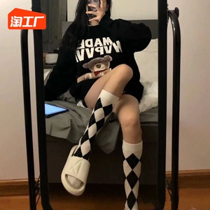 菱格JK格子亚文化千禧辣妹显瘦针织秋冬堆堆袜袜子中筒日系中长筒