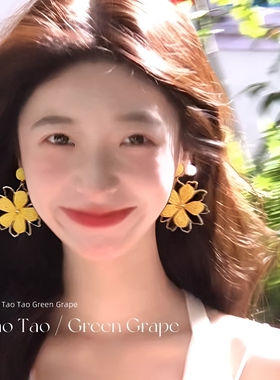 海边度假风夸张黄色太阳花朵耳环女2025新款独特绝美耳钉耳夹耳饰