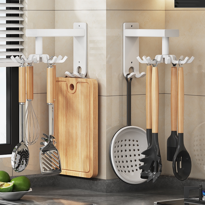 厨房旋转挂钩壁挂式置物架厨具收纳架锅铲勺子铲子挂架免打孔架子