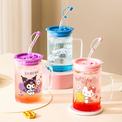 库洛米吸管玻璃杯家用带刻度水杯