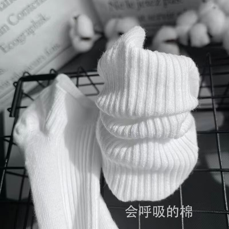 四季纯色袜子男女春夏季薄款黑白色双针短筒袜吸汗棉袜情侣船袜