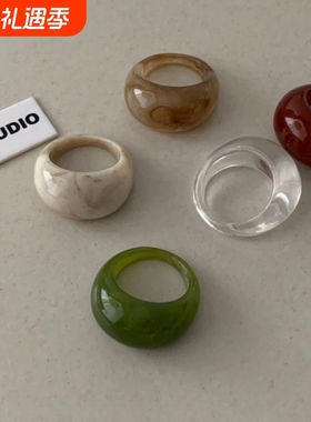 小众设计复古树脂圆弧宽面戒指女2025新款简约个性高级感指环配饰