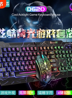 D620游戏键盘鼠标电竞吃鸡机械手感背光有裂纹线键鼠套装