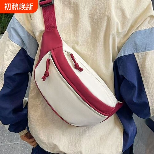 帆布胸包女ins风潮牌单肩百搭斜挎小包新款撞色学生运动腰包