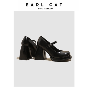 伯爵猫增高跟玛丽珍鞋女2026春秋新款粗跟jk单鞋黑色真皮小皮鞋子