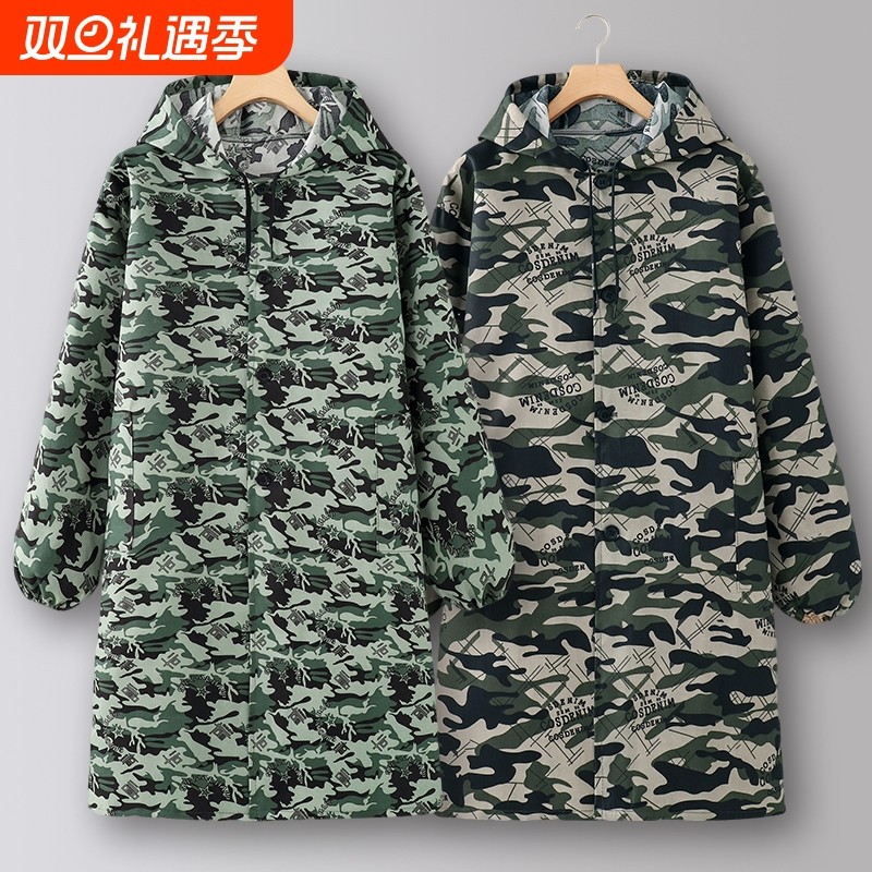 男罩衣大褂迷彩劳保服上班长袖围裙仓管搬运工带帽透气工作服加长