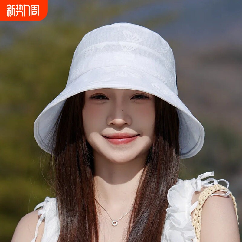 女士帽子春夏新款轻薄蕾丝透气渔夫帽时尚洋气防晒遮阳显脸小盆帽