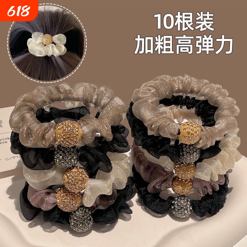 洋气头绳发圈网红扎头发新款发绳欧根纱水钻网纱发饰高弹力黑色