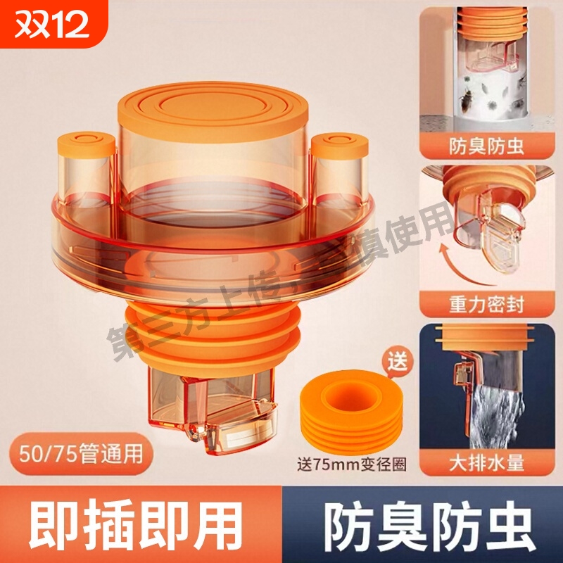 厨房水槽下水管口三头通防返臭神器洗菜盆净水器密封塞五通下水器