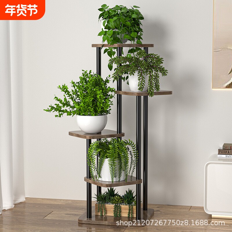 跨境铁艺花架子室内家用客厅落地式多层花盆架轻奢阳台花架置物架