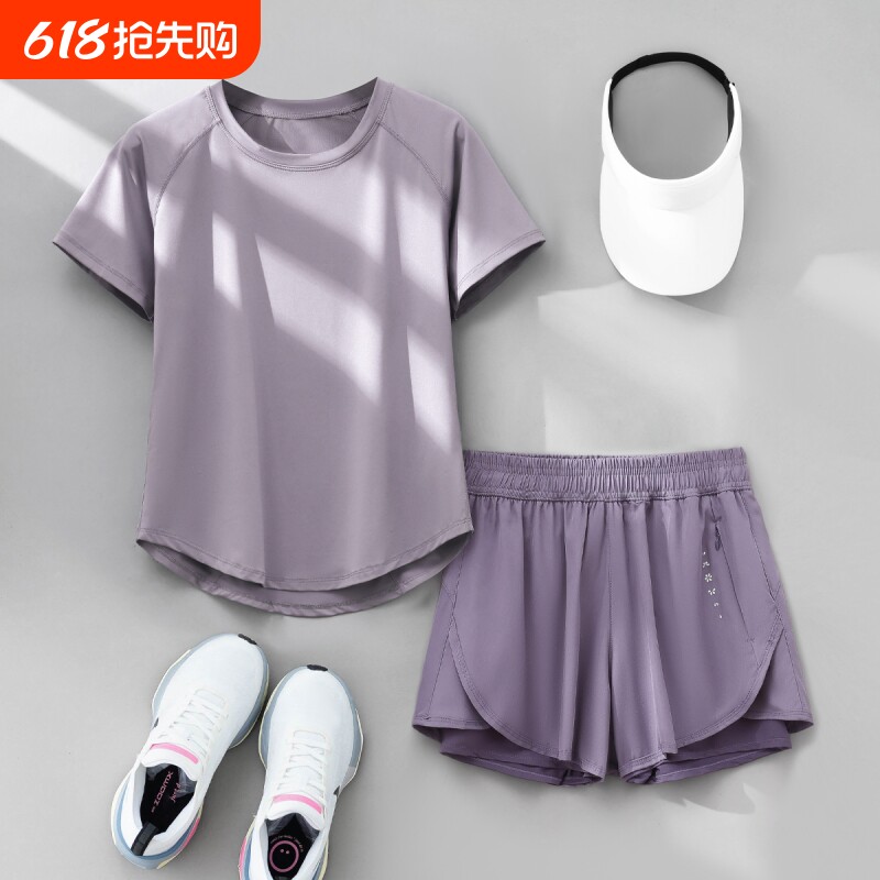 专业跑步女运动套装夏季薄款宽松透气瑜伽服速干衣弹力短袖健身服