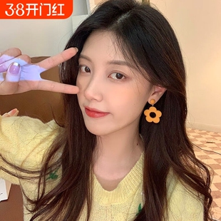 夏季花朵耳环蓝色黄色磨砂简约耳饰耳钉气质甜美蚊香盘耳夹无耳洞