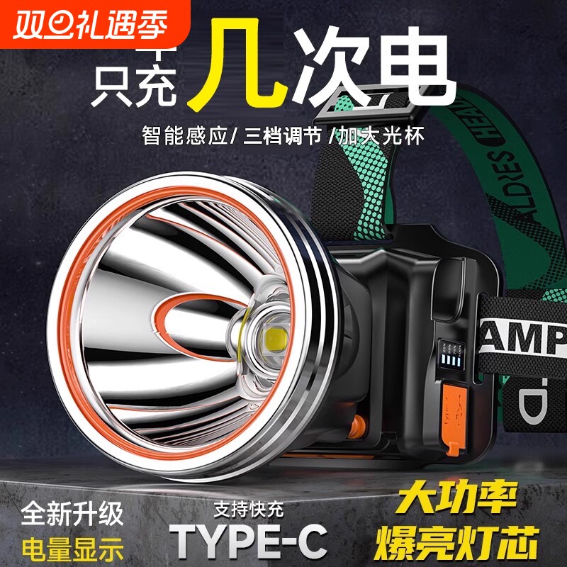 超亮强光led头灯头戴式充电照明锂电手电筒远射户外钓鱼矿灯